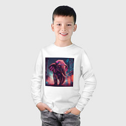 Лонгслив хлопковый детский Кибер-слон в свете неона, цвет: белый — фото 2