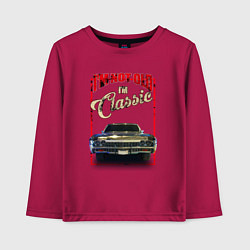 Лонгслив хлопковый детский Классика автомобиль Chevrolet Impala, цвет: маджента