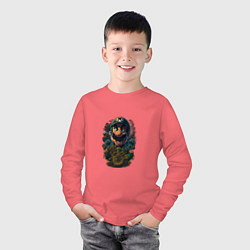 Лонгслив хлопковый детский Марио и биткоин, цвет: коралловый — фото 2