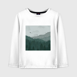 Лонгслив хлопковый детский Туманные холмы и лес, цвет: белый