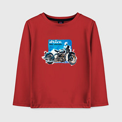 Лонгслив хлопковый детский Ретро мотоцикл акварелью, цвет: красный