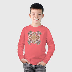 Лонгслив хлопковый детский Орнамент мозаика из ракушек бежевая, цвет: коралловый — фото 2