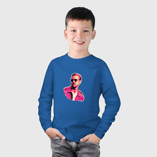 Детский лонгслив Райан Гослинг розовый арт / Синий – фото 3