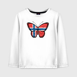 Лонгслив хлопковый детский Норвегия бабочка, цвет: белый