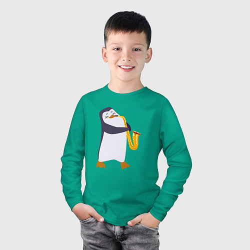 Детский лонгслив Пингвин играет на инструменте / Зеленый – фото 3