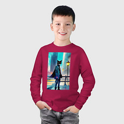 Лонгслив хлопковый детский Кот модник - Нью-Йорк - акварель, цвет: маджента — фото 2