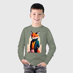 Лонгслив хлопковый детский Лис-модник - нейросеть, цвет: авокадо — фото 2