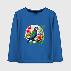 Лонгслив хлопковый детский Попугай среди цветов, цвет: синий