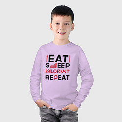 Лонгслив хлопковый детский Надпись: eat sleep Valorant repeat, цвет: лаванда — фото 2