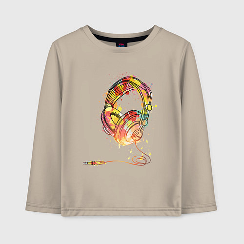 Детский лонгслив Наушники проводные / Миндальный – фото 1