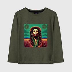 Лонгслив хлопковый детский Digital Art Bob Marley in the field, цвет: меланж-хаки