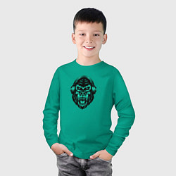 Лонгслив хлопковый детский Крутая горилла в наушниках, цвет: зеленый — фото 2