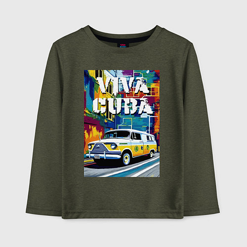 Детский лонгслив Viva Cuba - car - retro / Меланж-хаки – фото 1