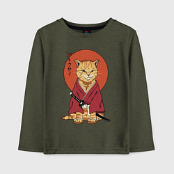 Лонгслив хлопковый детский Samurai kimono cat, цвет: меланж-хаки