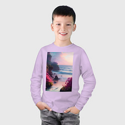 Лонгслив хлопковый детский Вечер в бухте, цвет: лаванда — фото 2