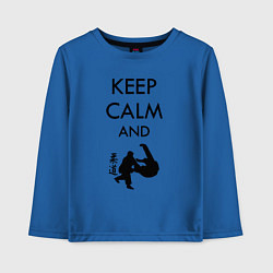 Лонгслив хлопковый детский Keep calm and judo, цвет: синий