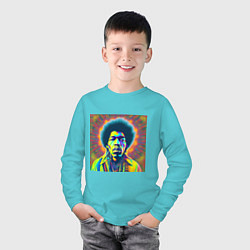 Лонгслив хлопковый детский Jimi Hendrix Magic Glitch Art, цвет: бирюзовый — фото 2