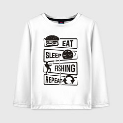Лонгслив хлопковый детский Eat sleep fishing repeat, цвет: белый