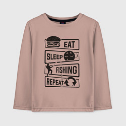 Лонгслив хлопковый детский Eat sleep fishing repeat, цвет: пыльно-розовый