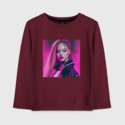 Лонгслив хлопковый детский Blackpink Lisa аниме рисунок, цвет: меланж-бордовый