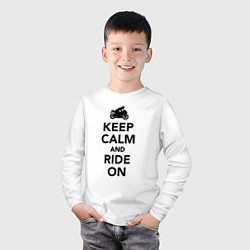 Лонгслив хлопковый детский Keep calm and ride on, цвет: белый — фото 2