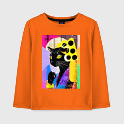 Лонгслив хлопковый детский Black cat cheese - pop art - poster, цвет: оранжевый