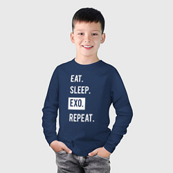 Лонгслив хлопковый детский Eat Sleep EXO Repeat, цвет: тёмно-синий — фото 2