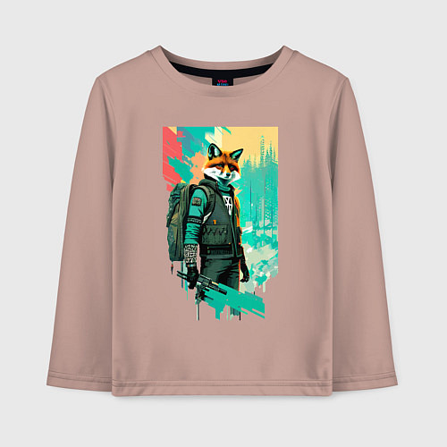 Детский лонгслив Лис-геолог - нейросеть / Пыльно-розовый – фото 1