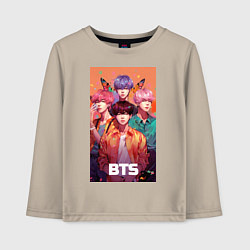 Лонгслив хлопковый детский BTS kpop anime, цвет: миндальный