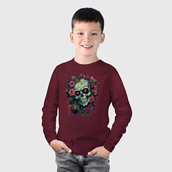 Лонгслив хлопковый детский Зомби из Цветов, цвет: меланж-бордовый — фото 2