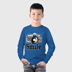 Лонгслив хлопковый детский Smile camera, цвет: синий — фото 2