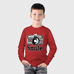 Лонгслив хлопковый детский Smile camera, цвет: красный — фото 2