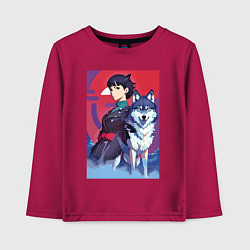 Лонгслив хлопковый детский Девочка со своим другом волком - аниме, цвет: маджента