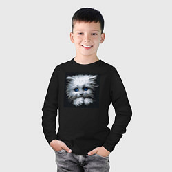 Лонгслив хлопковый детский Милый серый пиксельный котик с голубыми глазами, цвет: черный — фото 2