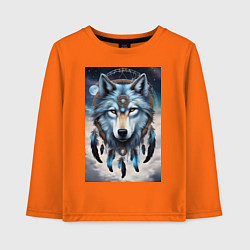 Лонгслив хлопковый детский Шаман волк, цвет: оранжевый