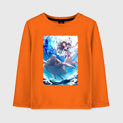 Лонгслив хлопковый детский Фука с черепахой - Акватоп белого песка, цвет: оранжевый