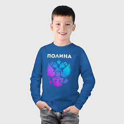 Лонгслив хлопковый детский Полина и неоновый герб России: символ и надпись, цвет: синий — фото 2