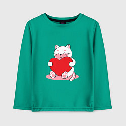 Лонгслив хлопковый детский Милый котик обнимает сердце, цвет: зеленый