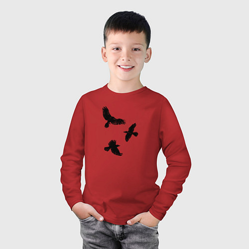Детский лонгслив Птицы черные вороны / Красный – фото 3