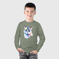 Лонгслив хлопковый детский Акварельный волшебный котик, цвет: авокадо — фото 2