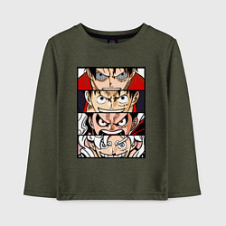 Лонгслив хлопковый детский Луффи пятый гир - One Piece, цвет: меланж-хаки