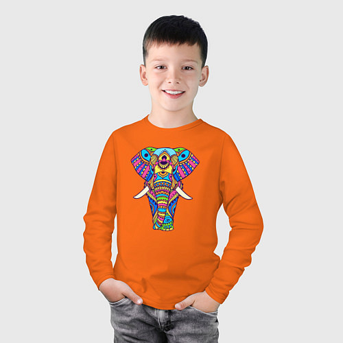 Детский лонгслив Разноцветный слон / Оранжевый – фото 3