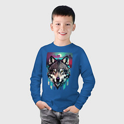 Лонгслив хлопковый детский Морда волка - акварель, цвет: синий — фото 2