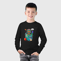 Лонгслив хлопковый детский Кот космонавт в кармане, цвет: черный — фото 2