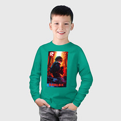 Лонгслив хлопковый детский Roblox fire background, цвет: зеленый — фото 2