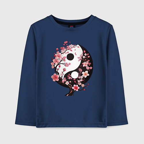 Детский лонгслив Скура с инь и янь / Тёмно-синий – фото 1