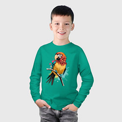 Лонгслив хлопковый детский Акварельный попугай, цвет: зеленый — фото 2
