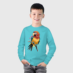 Лонгслив хлопковый детский Акварельный попугай, цвет: бирюзовый — фото 2