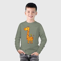 Лонгслив хлопковый детский Жираф и птичка, цвет: авокадо — фото 2