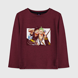 Лонгслив хлопковый детский Луффи и Ророноа Зоро - Ван пис, цвет: меланж-бордовый